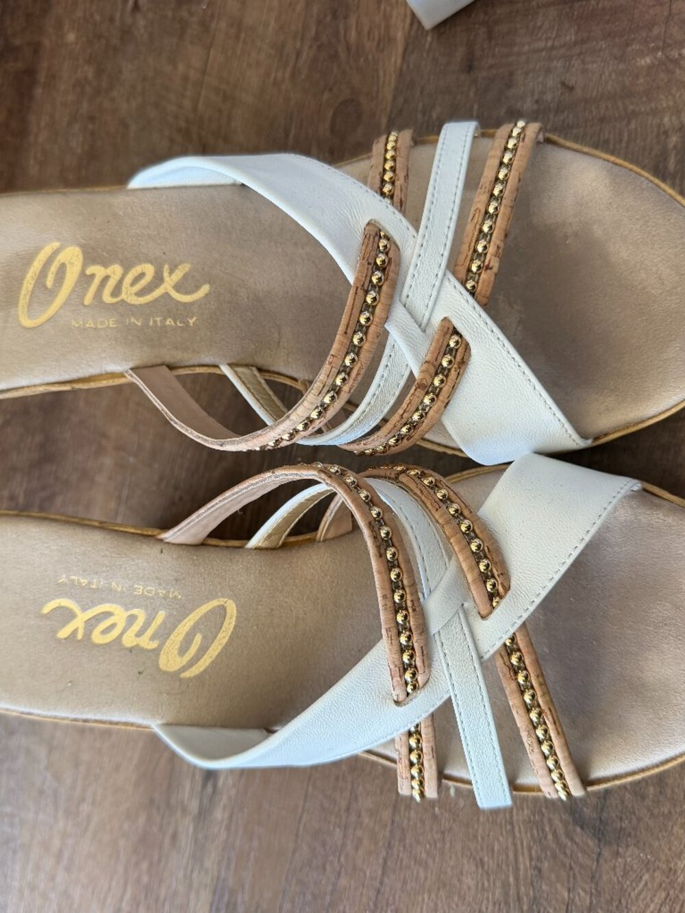 ONEX WEDGES- WHITE - Worn Once. Leather two tone, White & Tan.  Size 8
